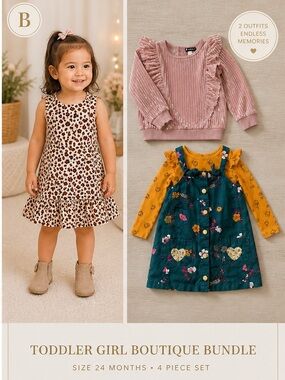 Tahari Toddler Girl Outfit Bundle 24M Leopard Dress + Jumper Set 4PC Boutique